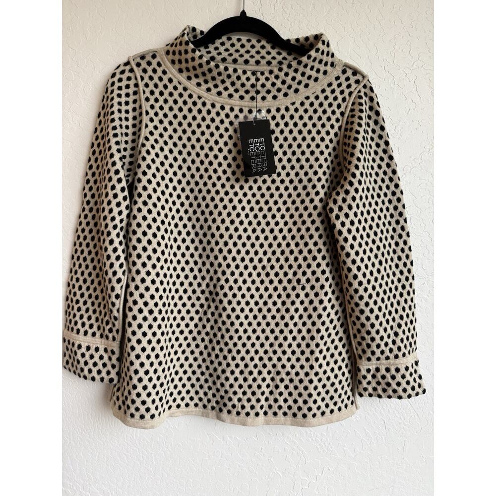NWT Etcetera Polka Dot Knit Sweater Women's M Beige Black 3/4 Sleeve Career Chic